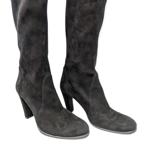 Stuart Weitzman Highland Over-The-Knee Tie Back Black Suede Heeled Boots 8.5 - Picture 7 of 16